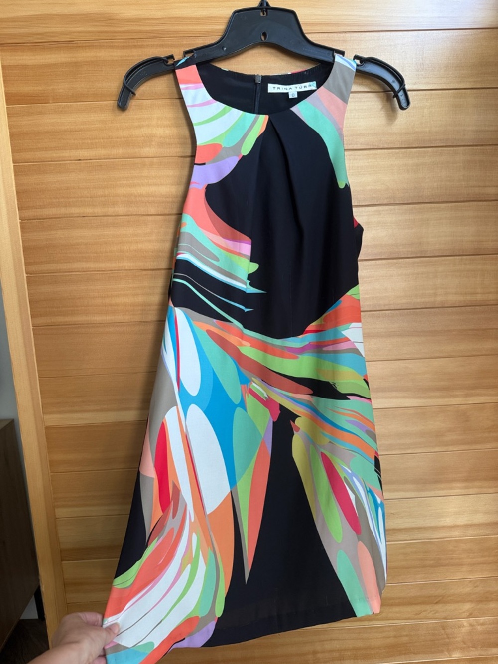 Trina Turk Black Midi Dress with Multicolor Abstract Print